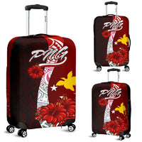 Papua New Guinea Polynesian Luggage Covers - Coat Of Arm With Hibiscus Red - Polynesian Pride
