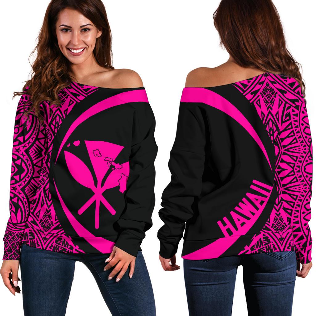 Kanaka Hawaii Map Pink Polynesian Off Shoulder Sweater - Circle Style Pink - Polynesian Pride
