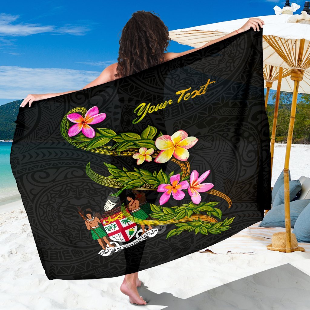 Fiji Polynesian Custom Personalised Sarong - Plumeria Tribal Women One Size Black - Polynesian Pride