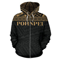 Pohnpei State All Over Zip up Hoodie FSM Gold Version - Polynesian Pride
