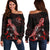 Hawaii Polynesian Women's Off Shoulder Sweater - Turtle With Blooming Hibiscus Red Red - Polynesian Pride