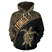 Tonga Zip up Hoodie Tonga Turtle Mermaid Polynesian Tattoo Gold Version - Polynesian Pride