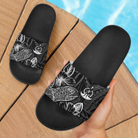 Vanuatu Sandals - Turtle Hibiscus Pattern Black Black - Polynesian Pride