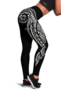Hawaii State Tattoo Swirly White Polynesian Women's Leggings White - Polynesian Pride