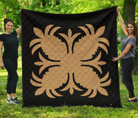 Hawaiian Premium Quilt Royal Pattern - Black And Gold - A2 Style - AH J2 Gold - Polynesian Pride