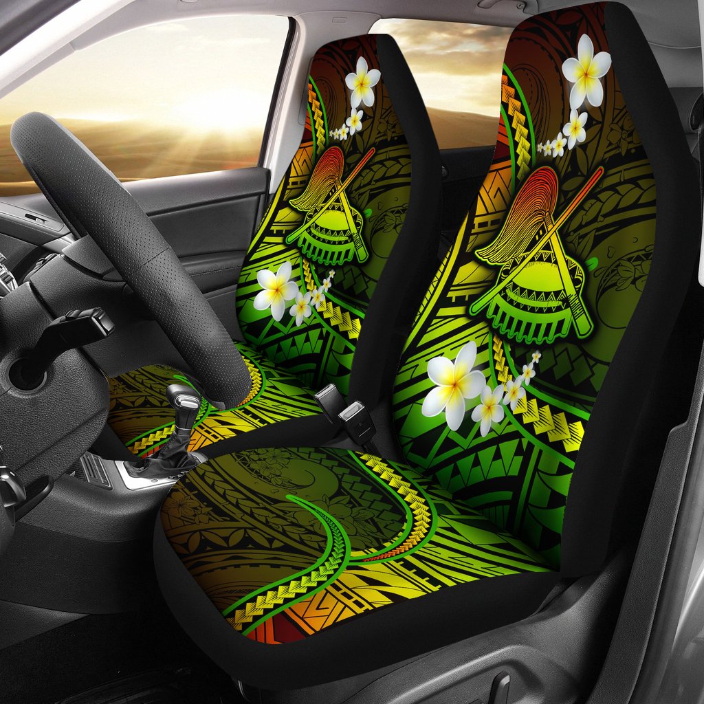 American Samoa Car Seat Covers - Seal Of American Samoa With Plumeria Flowers Universal Fit Art - Polynesian Pride