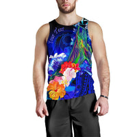 Pohnpei Custom Personalised Men's Tank Top - Humpback Whale with Tropical Flowers (Blue) - Polynesian Pride
