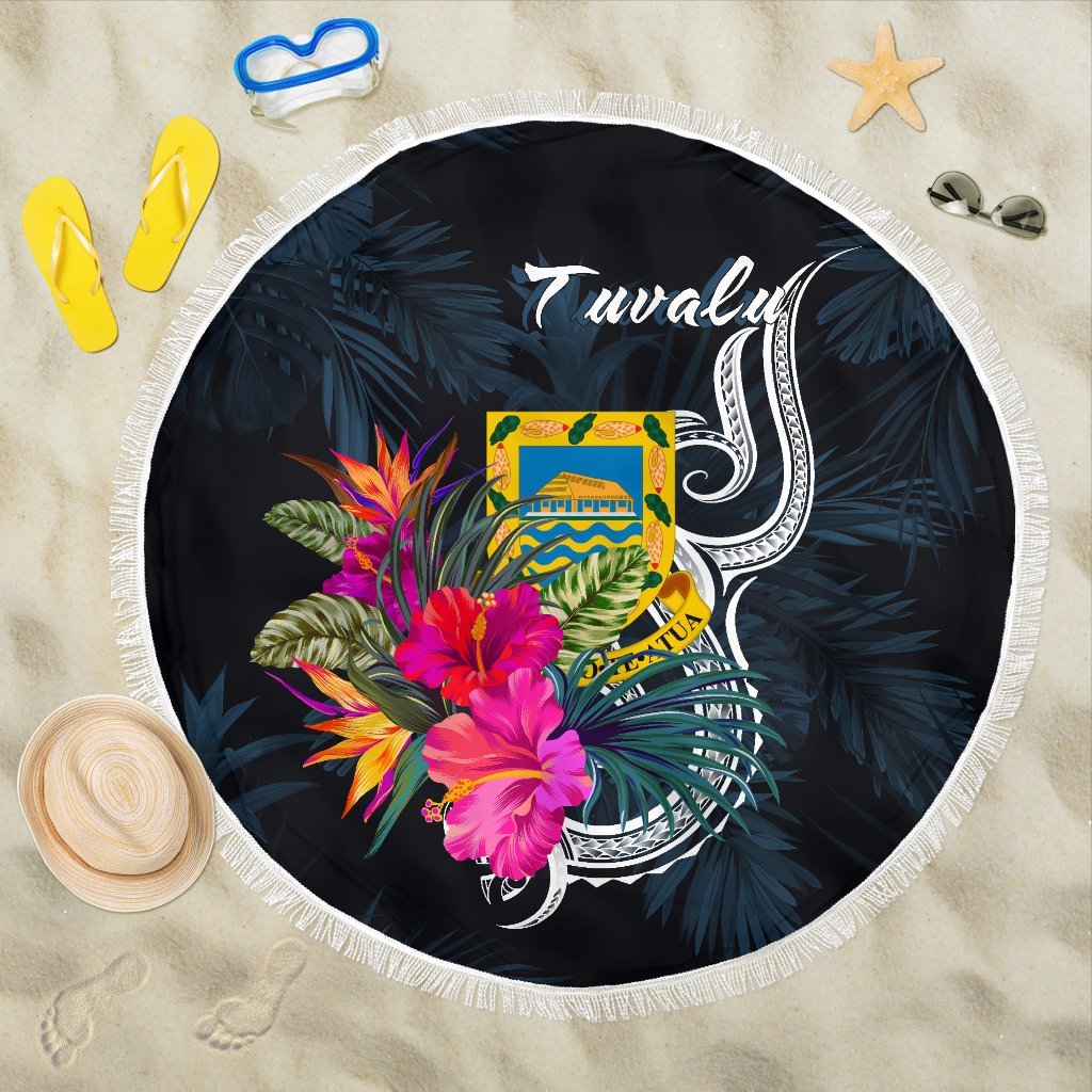 Tuvalu Polynesian Beach Blanket - Tropical Flower One style One size Blue - Polynesian Pride