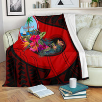 Guam Premium Blanket - Polynesian Hook And Hibiscus (Red) - Polynesian Pride
