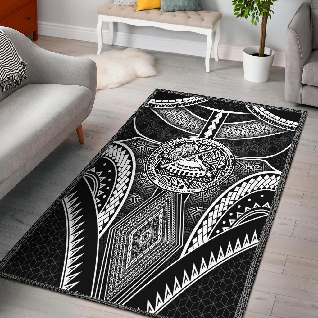 Polynesian Rugs - American Samoa Coat Of Arm With Poly Patterns Black - Polynesian Pride