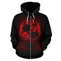 Tonga Polynesian All Over Zip up Hoodie Red Tribal Pattern - Polynesian Pride