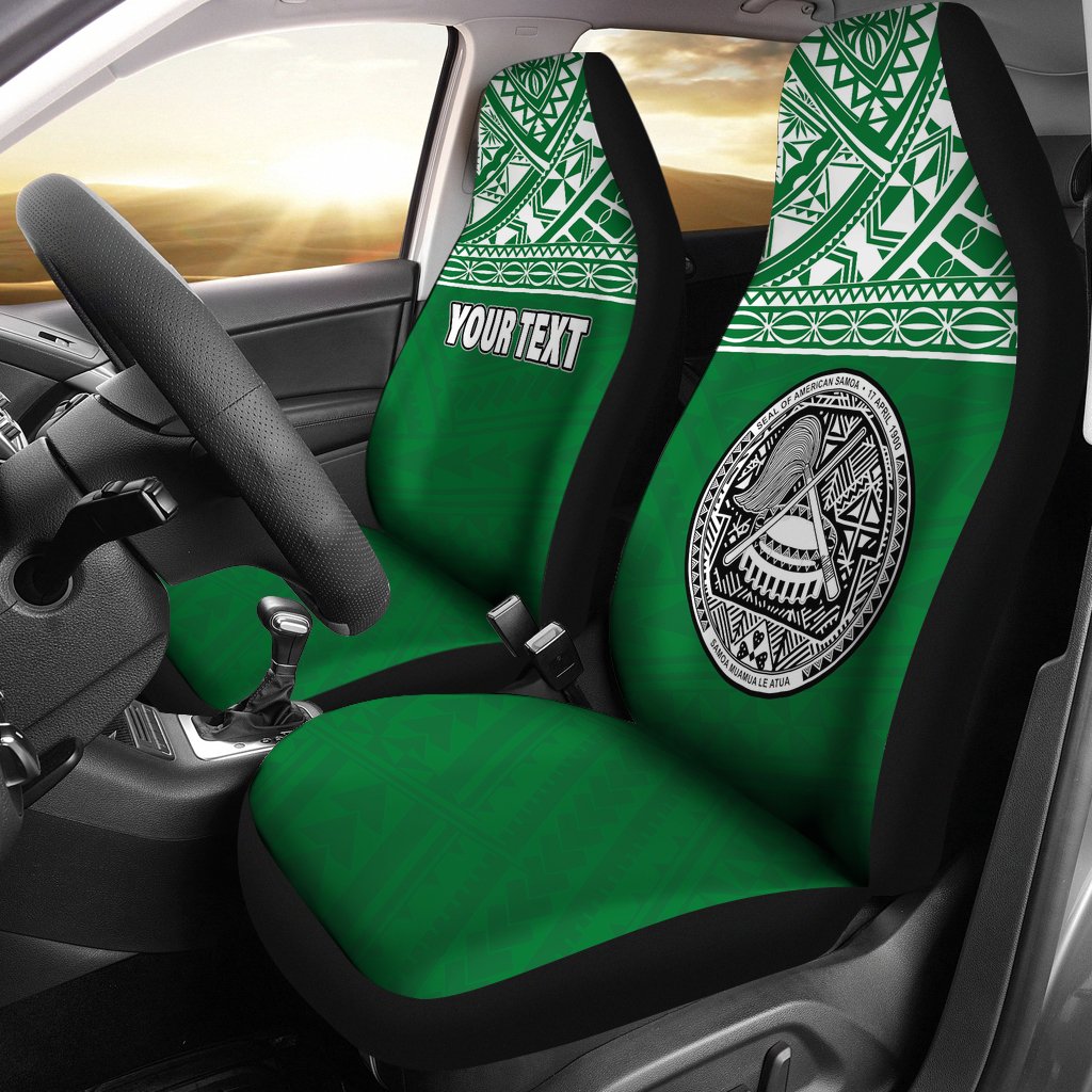 American Samoa Custom Personalised Car Seat Covers - American Samoa Seal Polynesian Green Horizontal Universal Fit Green - Polynesian Pride