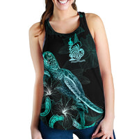 New Caledonia Polynesian Women Tank Top - Turtle With Blooming Hibiscus Turquoise - Polynesian Pride