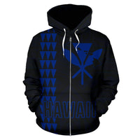 Polynesian Kakau Kanaka Map of Hawaii Zip Hoodie Blue - Polynesian Pride