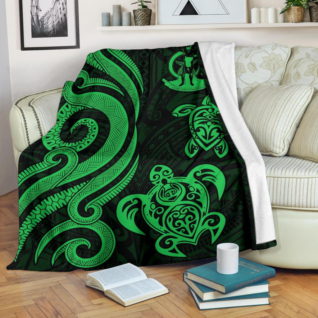 Vanuatu Premium Blanket - Green Tentacle Turtle White - Polynesian Pride
