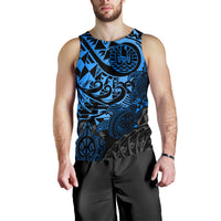 Tahiti Polynesian Men Tank Top - Blue Turtle Hibiscus Flowing - Polynesian Pride