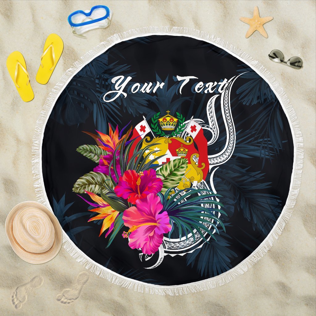 Tonga Polynesian Custom Personalised Beach Blanket - Tropical Flower One style One size Blue - Polynesian Pride