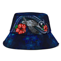 Chuuk Polynesian Bucket Hat - Blue Turtle Hibiscus Unisex Universal Fit Blue - Polynesian Pride