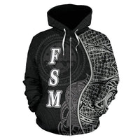 Federated States of Micronesian Polynesian Zip up Hoodie Coconut Tree Black - Polynesian Pride