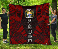 Nauru Premium Quilt - Nauru Coat Of Arms Polynesian Red Tattoo Red - Polynesian Pride