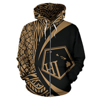 Hawaii Polynesian Zip up Hoodie Tribal Golden Color Circle Style - Polynesian Pride