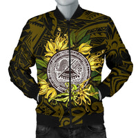 American samoa Men's Bomber Jacket Ylang Ylang Flowers Black - Polynesian Pride