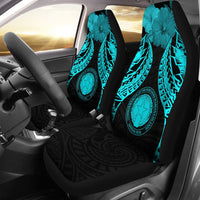 Northern Mariana Islands Polynesian Car Seat Covers Pride Seal And Hibiscus Neon Blue Universal Fit Blue - Polynesian Pride