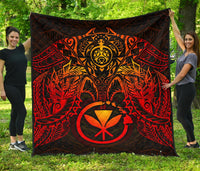 Hawaii Polynesian Premium Quilt - Red Kanaka Maoli Turtle Manta Ray - Polynesian Pride