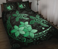 Hawaii Polynesian Turtle Plumeria Quilt Bed Set - Pog Style Green - Polynesian Pride