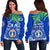 Northern Mariana Islands Rugby Off Shoulder Sweater Coconut Leaves - CNMI Blue - Polynesian Pride