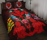Hawaii Map Kanaka Two Men Holding Flag Quilt Bed Set - AH - Red - Polynesian Pride