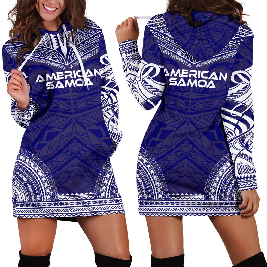 American Samoa Women's Hoodie Dress - Polynesian Flag Chief Blue - Polynesian Pride