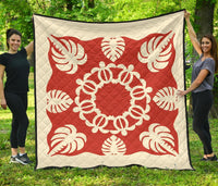 Hawaiian Turtle Coconut Pattern Premium Quilt - Red - Argu Style - AH Red - Polynesian Pride