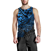Guam Polynesian Tank Top (Men) - Blue Turtle Flowing - Polynesian Pride