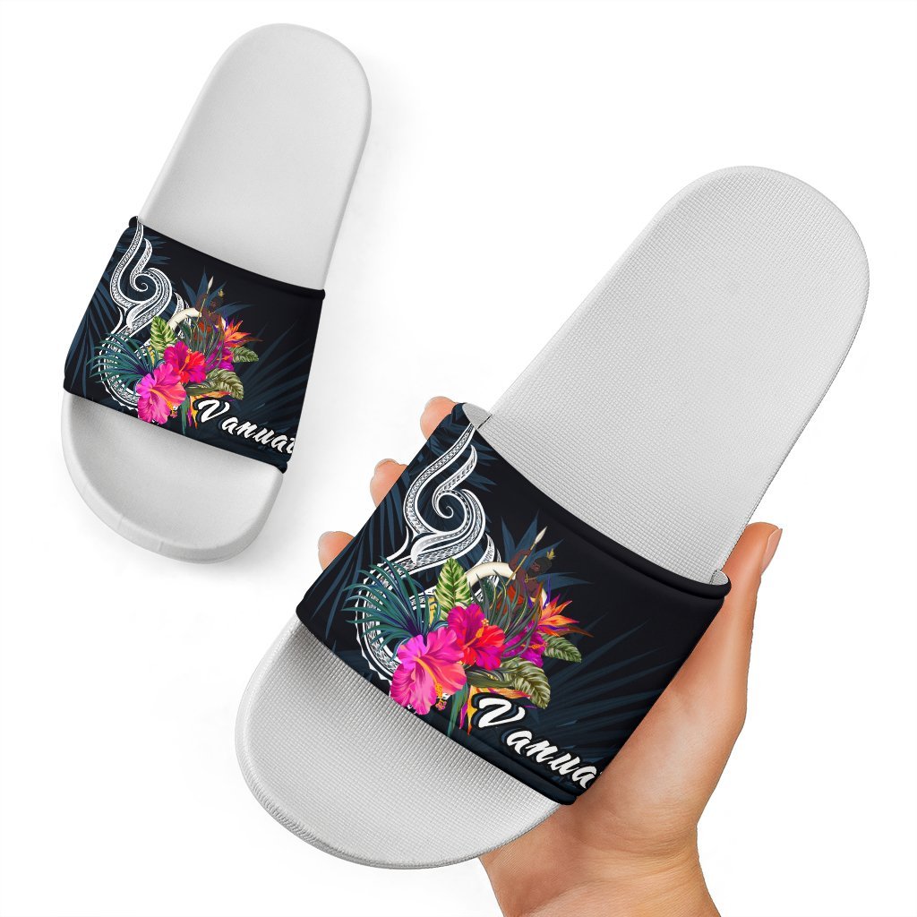 Vanuatu Polynesian Slide Sandals - Tropical Flower White - Polynesian Pride