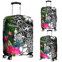 New Caledonia Luggage Covers - Turtle Plumeria Banana Leaf Crest Black - Polynesian Pride