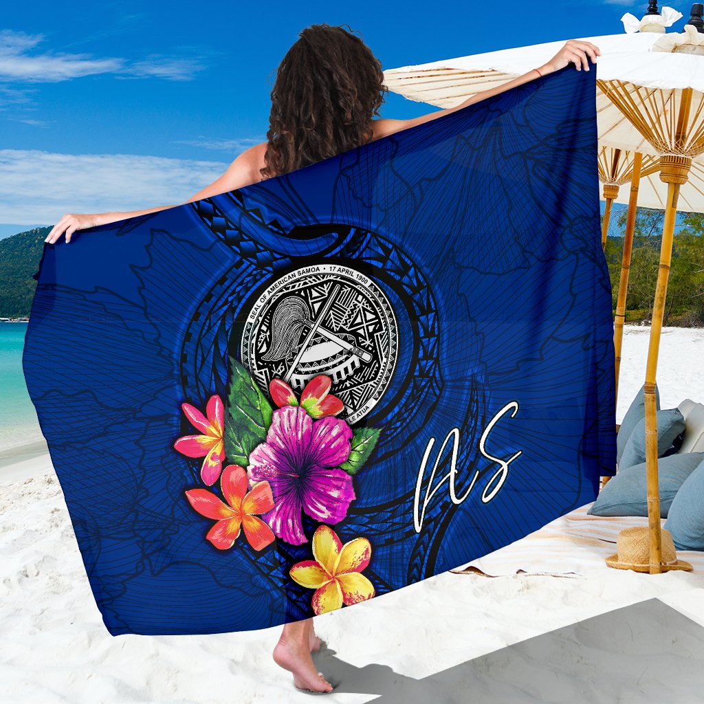 American Samoa Polynesian Sarong - Floral With Seal Blue Women One Size Blue - Polynesian Pride