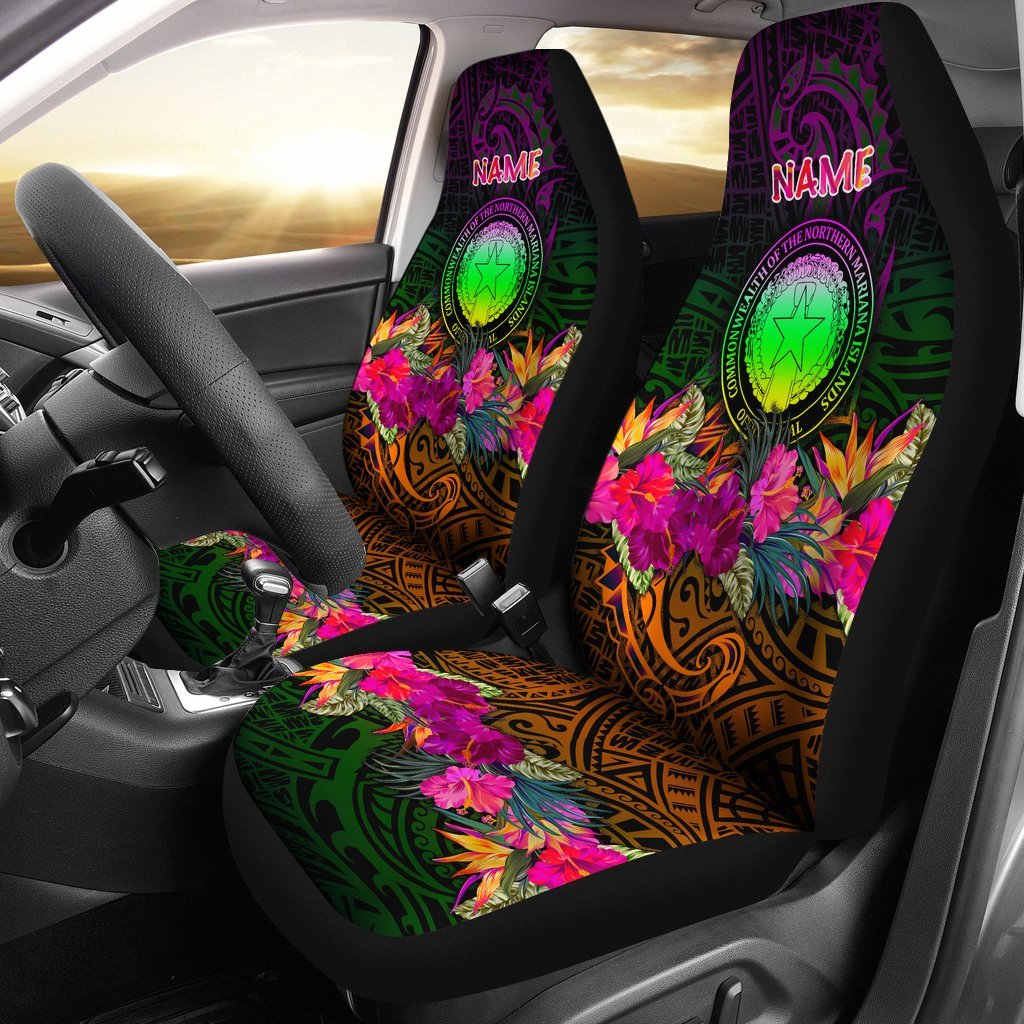 Northern Mariana Islands Polynesian Personalised Car Seat Covers - Summer Hibiscus Universal Fit Reggae - Polynesian Pride