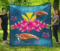Hawaii Plumeria Kanaka Turtle Sea Premium Quilt Blue - Polynesian Pride