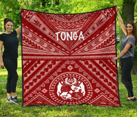 Tonga Premium Quilt - Tonga Seal With Polynesian Tattoo Style (Red) - Polynesian Pride