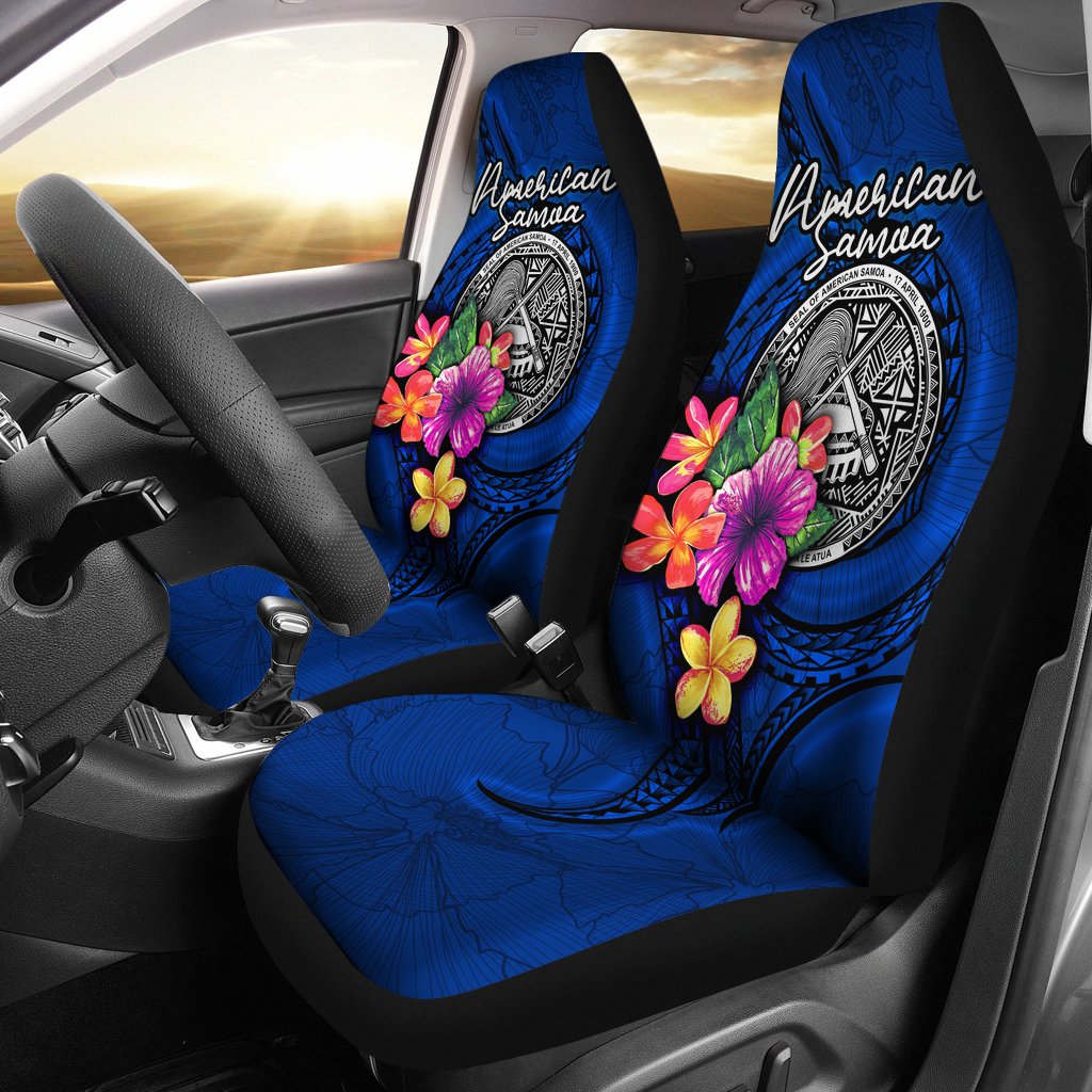 American Samoa Polynesian Car Seat Covers - Floral With Seal Blue Universal Fit Blue - Polynesian Pride