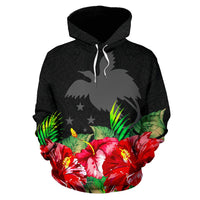 Papua New Guinea Polynesian Hoodie Black Hibiscus - Polynesian Pride