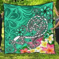 Polynesian Premium Quilt - Turtle Plumeria Turquoise Color Turquoise - Polynesian Pride