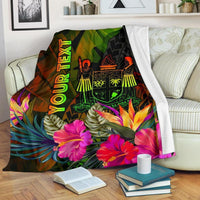 Fiji Polynesian Personalised Premium Blanket - Hibiscus and Banana Leaves White - Polynesian Pride