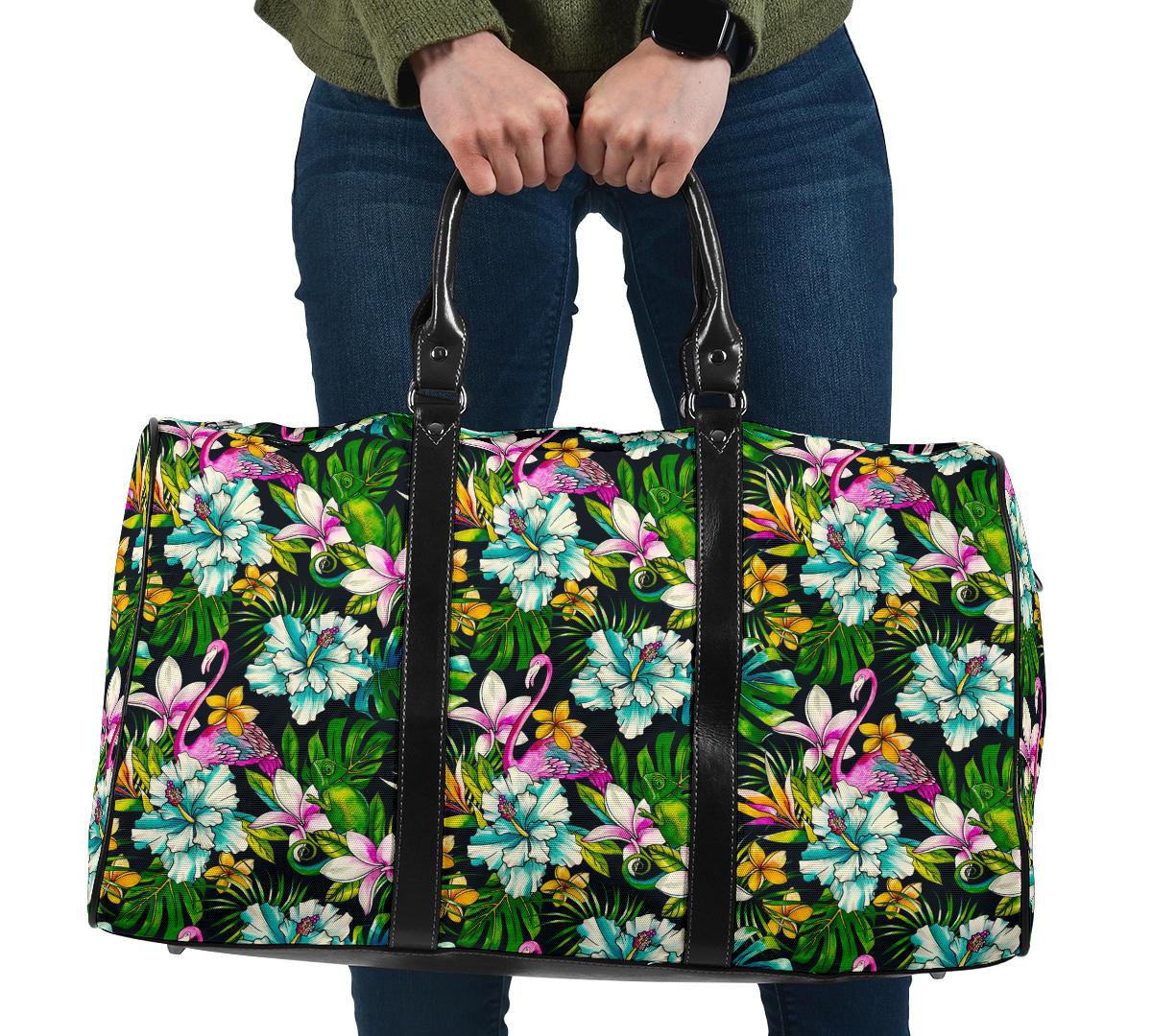 Animals And Tropical Flowers Hawaii Travel Bag Travel Bag One size Black - Polynesian Pride