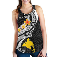 Papua New Guinea Women's Racerback Tank - PNG Seal Polynesian Patterns Plumeria (Black) - Polynesian Pride