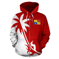 Tonga Coconut Tree Zip up Hoodie Unisex Red mix White - Polynesian Pride