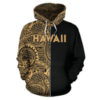 Hawaii Kanaka Polynesian Zip up Hoodie The Half Gold - Polynesian Pride