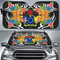 Cook Islands Auto Sun Shades - Coat Of Arms With Tropical Flowers Auto Sun Shade - Cook Islands Universal Fit Black - Polynesian Pride