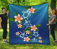 Turtle Polynesian Plumeria Premium Quilt Blue - Polynesian Pride